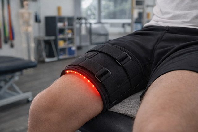 Adult man visiting cosmetologist for red light therapy